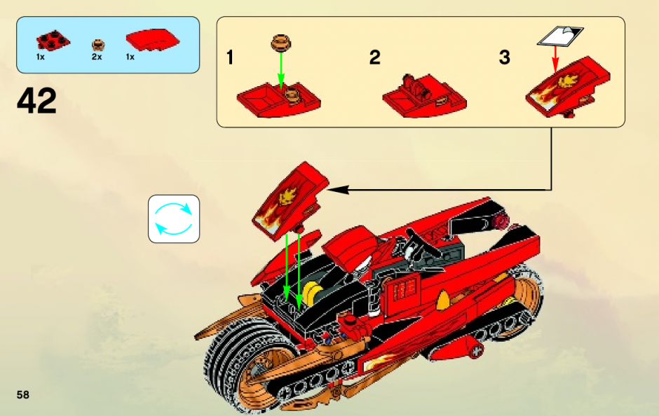 Набор LEGO Мотоцикл Кая (Ниндзя го (ниндзяго) Ниндзяго). Инструкция, состав деталей.